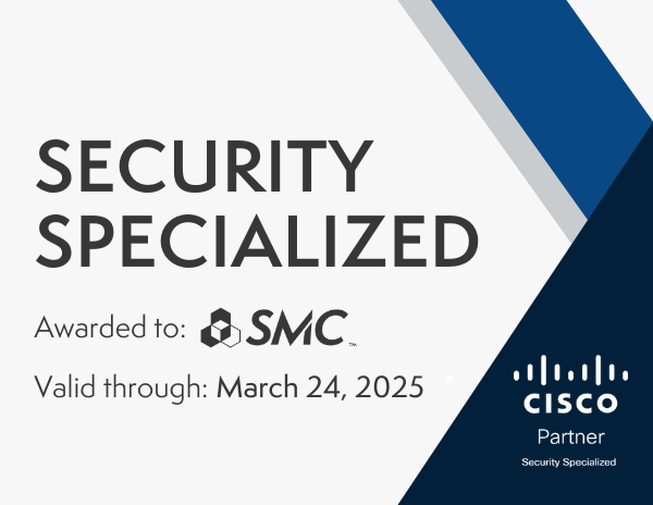 Certificate of Security Specialization from Cisco, awarded to SMC 